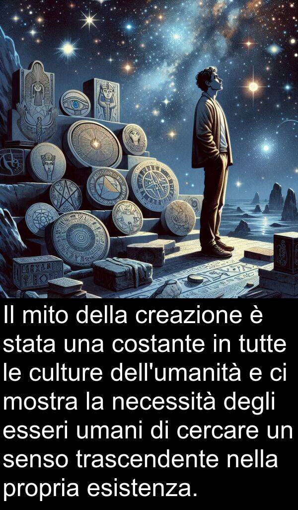 necessità: Il mito della creazione è stata una costante in tutte le culture dell'umanità e ci mostra la necessità degli esseri umani di cercare un senso trascendente nella propria esistenza.