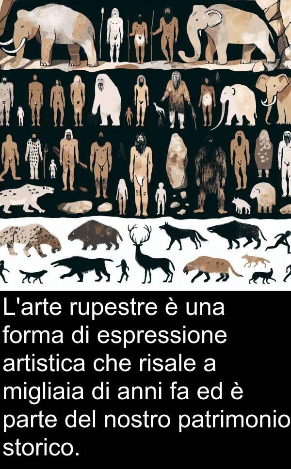 parte: L'arte rupestre è una forma di espressione artistica che risale a migliaia di anni fa ed è parte del nostro patrimonio storico.