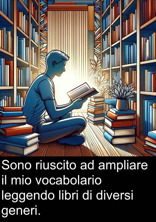 vocabolario: Sono riuscito ad ampliare il mio vocabolario leggendo libri di diversi generi.