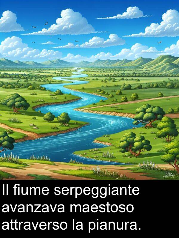 pianura: Il fiume serpeggiante avanzava maestoso attraverso la pianura.