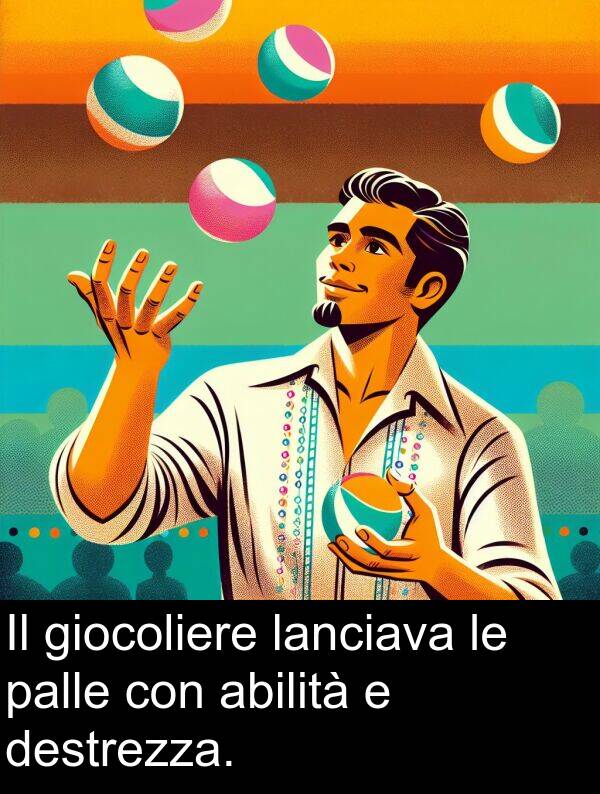 palle: Il giocoliere lanciava le palle con abilità e destrezza.