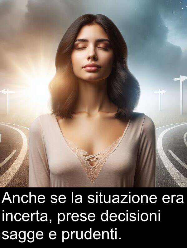 sagge: Anche se la situazione era incerta, prese decisioni sagge e prudenti.