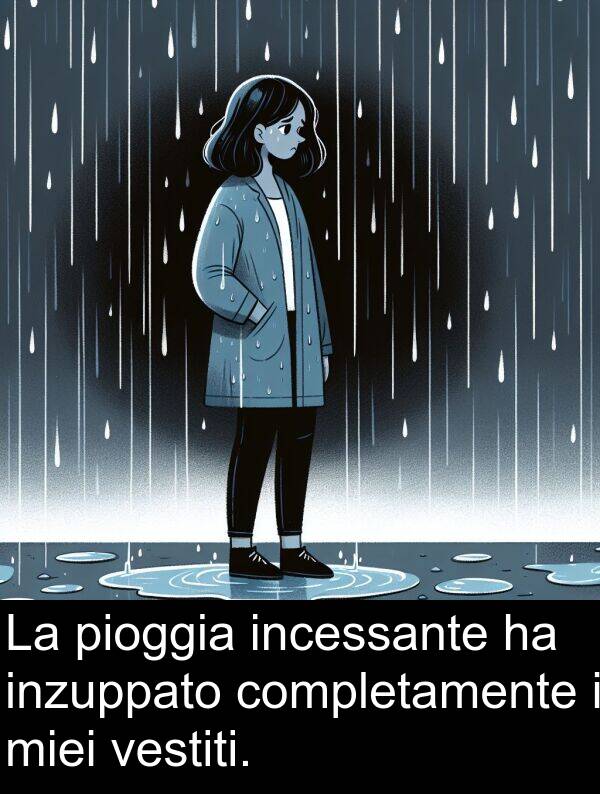pioggia: La pioggia incessante ha inzuppato completamente i miei vestiti.