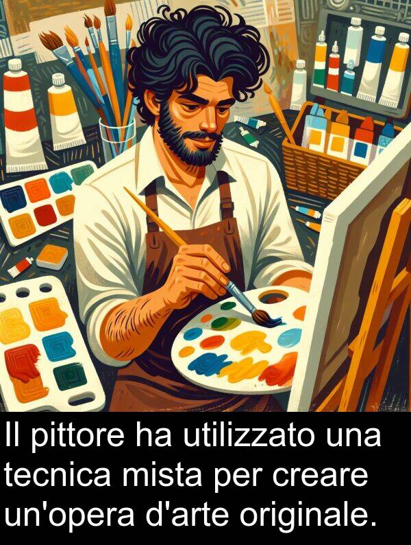 creare: Il pittore ha utilizzato una tecnica mista per creare un'opera d'arte originale.