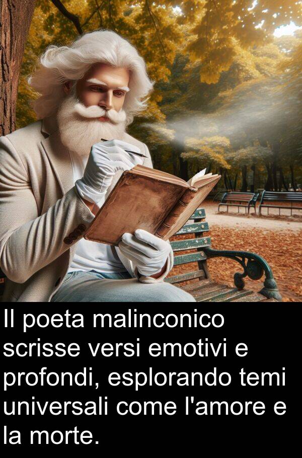 malinconico: Il poeta malinconico scrisse versi emotivi e profondi, esplorando temi universali come l'amore e la morte.