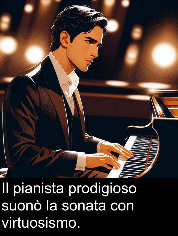 prodigioso: Il pianista prodigioso suonò la sonata con virtuosismo.