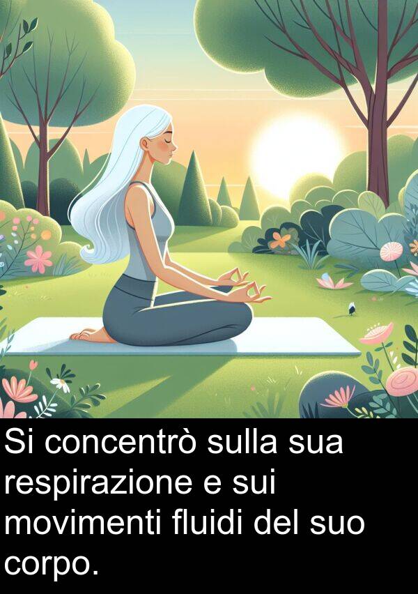 sui: Si concentrò sulla sua respirazione e sui movimenti fluidi del suo corpo.