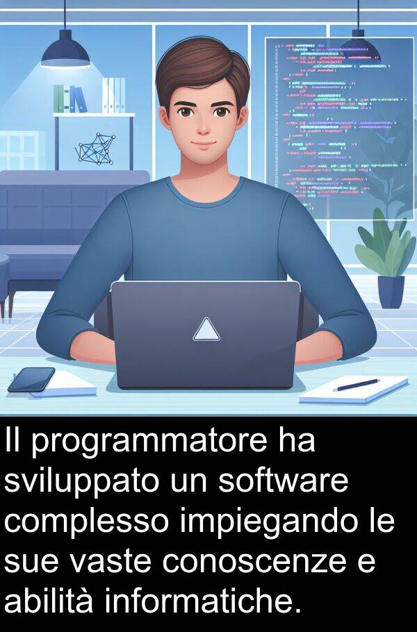 sviluppato: Il programmatore ha sviluppato un software complesso impiegando le sue vaste conoscenze e abilità informatiche.