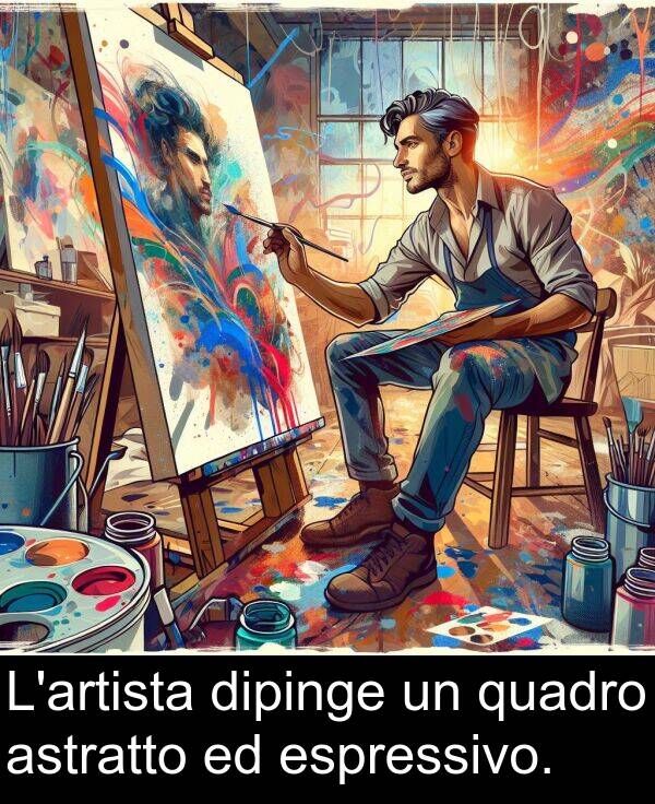 astratto: L'artista dipinge un quadro astratto ed espressivo.