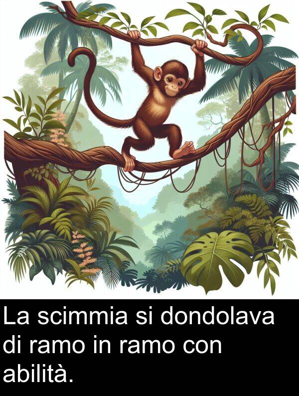 ramo: La scimmia si dondolava di ramo in ramo con abilità.