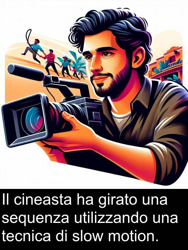 sequenza: Il cineasta ha girato una sequenza utilizzando una tecnica di slow motion.