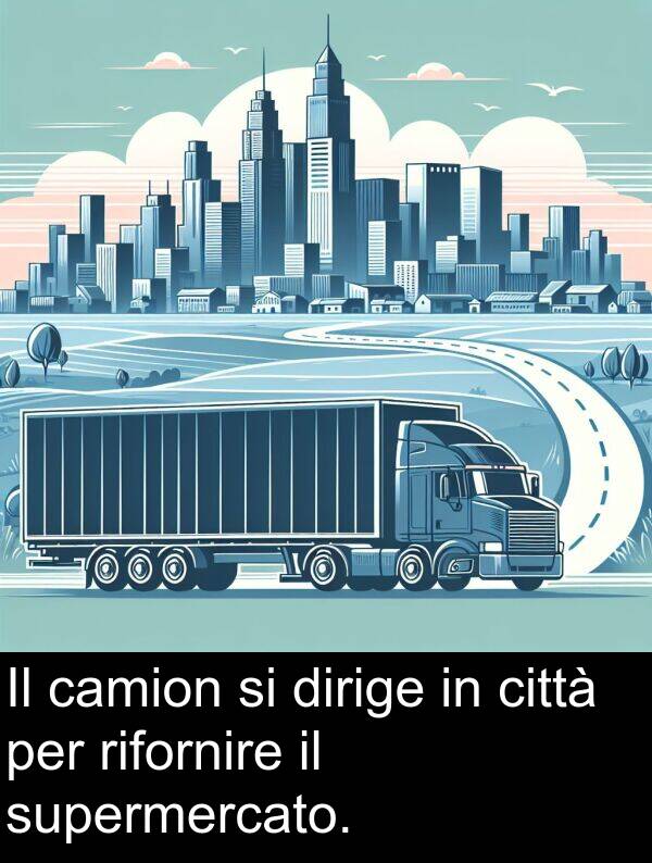 dirige: Il camion si dirige in città per rifornire il supermercato.