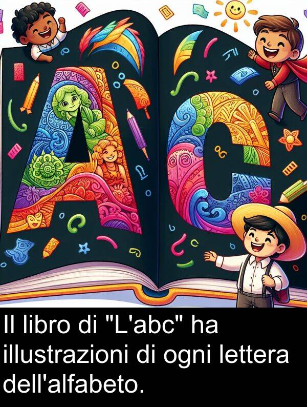 ogni: Il libro di "L'abc" ha illustrazioni di ogni lettera dell'alfabeto.