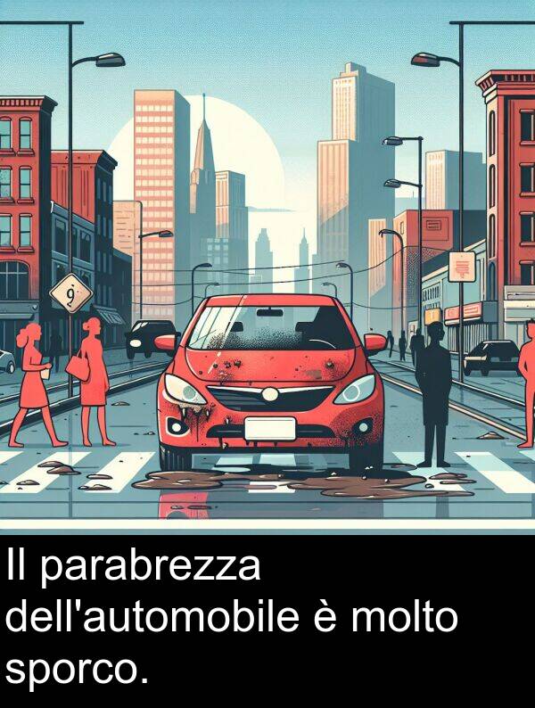 sporco: Il parabrezza dell'automobile è molto sporco.