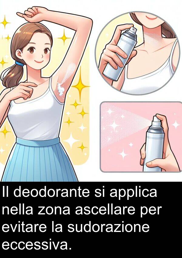 eccessiva: Il deodorante si applica nella zona ascellare per evitare la sudorazione eccessiva.