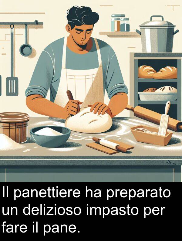 fare: Il panettiere ha preparato un delizioso impasto per fare il pane.