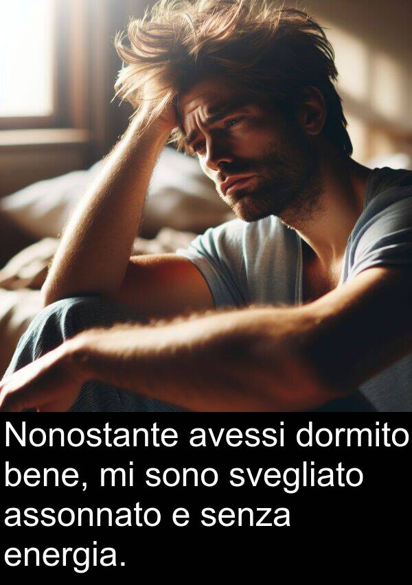 avessi: Nonostante avessi dormito bene, mi sono svegliato assonnato e senza energia.