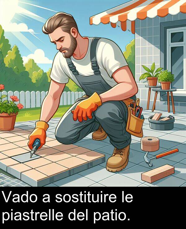 piastrelle: Vado a sostituire le piastrelle del patio.