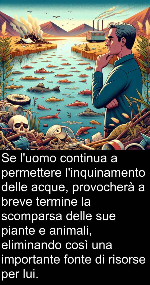 breve: Se l'uomo continua a permettere l'inquinamento delle acque, provocherà a breve termine la scomparsa delle sue piante e animali, eliminando così una importante fonte di risorse per lui.