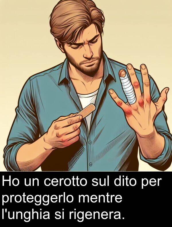 cerotto: Ho un cerotto sul dito per proteggerlo mentre l'unghia si rigenera.