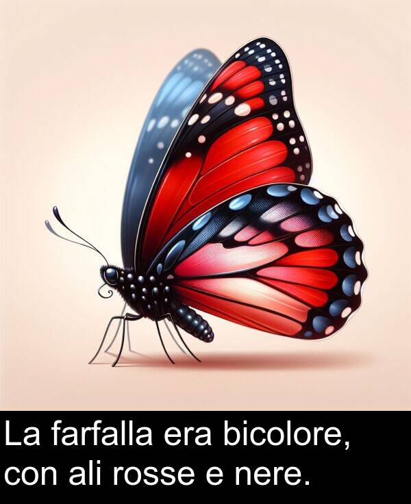farfalla: La farfalla era bicolore, con ali rosse e nere.