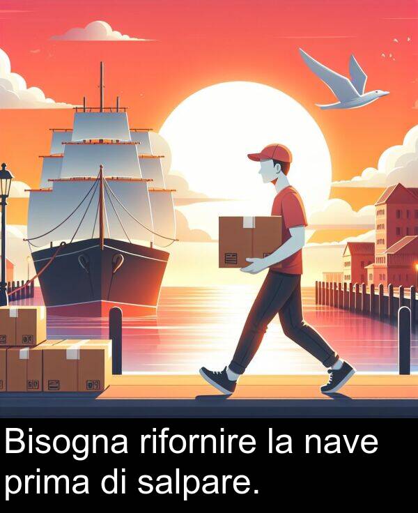 salpare: Bisogna rifornire la nave prima di salpare.