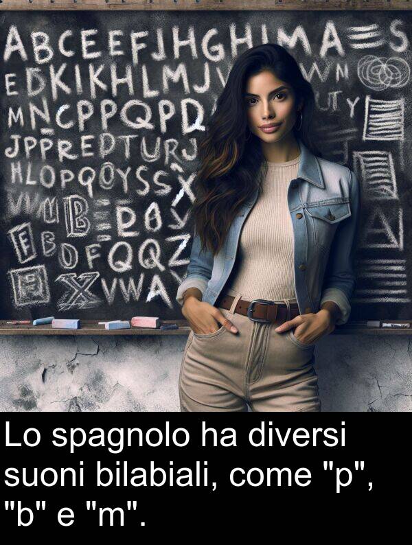 spagnolo: Lo spagnolo ha diversi suoni bilabiali, come "p", "b" e "m".