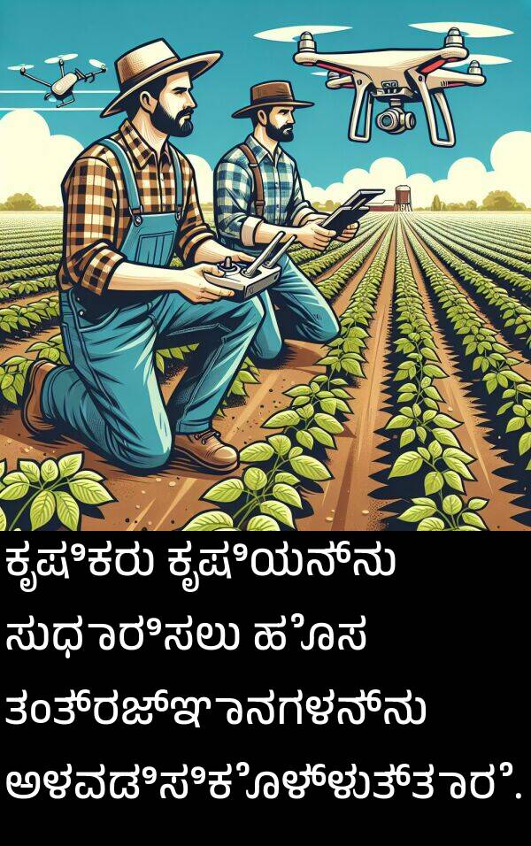 ತಂತ್ರಜ್ಞಾನಗಳನ್ನು: ಕೃಷಿಕರು ಕೃಷಿಯನ್ನು ಸುಧಾರಿಸಲು ಹೊಸ ತಂತ್ರಜ್ಞಾನಗಳನ್ನು ಅಳವಡಿಸಿಕೊಳ್ಳುತ್ತಾರೆ.