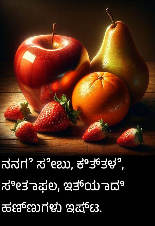 ಇಷ್ಟ: ನನಗೆ ಸೇಬು, ಕಿತ್ತಳೆ, ಸೀತಾಫಲ, ಇತ್ಯಾದಿ ಹಣ್ಣುಗಳು ಇಷ್ಟ.