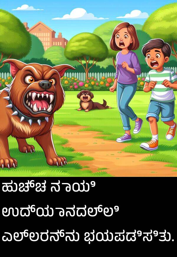 ಭಯಪಡಿಸಿತು: ಹುಚ್ಚ ನಾಯಿ ಉದ್ಯಾನದಲ್ಲಿ ಎಲ್ಲರನ್ನು ಭಯಪಡಿಸಿತು.