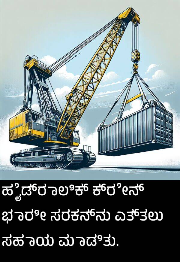 ಭಾರೀ: ಹೈಡ್ರಾಲಿಕ್ ಕ್ರೇನ್ ಭಾರೀ ಸರಕನ್ನು ಎತ್ತಲು ಸಹಾಯ ಮಾಡಿತು.