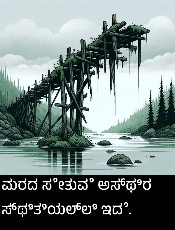 ಸೇತುವೆ: ಮರದ ಸೇತುವೆ ಅಸ್ಥಿರ ಸ್ಥಿತಿಯಲ್ಲಿ ಇದೆ.