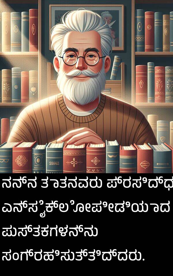 ಪ್ರಸಿದ್ಧ: ನನ್ನ ತಾತನವರು ಪ್ರಸಿದ್ಧ ಎನ್ಸೈಕ್ಲೋಪೀಡಿಯಾದ ಪುಸ್ತಕಗಳನ್ನು ಸಂಗ್ರಹಿಸುತ್ತಿದ್ದರು.