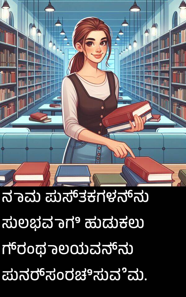 ಸುಲಭವಾಗಿ: ನಾವು ಪುಸ್ತಕಗಳನ್ನು ಸುಲಭವಾಗಿ ಹುಡುಕಲು ಗ್ರಂಥಾಲಯವನ್ನು ಪುನರ್‌ಸಂರಚಿಸುವೆವು.