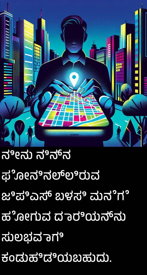 ಜಿಪಿಎಸ್: ನೀನು ನಿನ್ನ ಫೋನಿನಲ್ಲಿರುವ ಜಿಪಿಎಸ್ ಬಳಸಿ ಮನೆಗೆ ಹೋಗುವ ದಾರಿಯನ್ನು ಸುಲಭವಾಗಿ ಕಂಡುಹಿಡಿಯಬಹುದು.