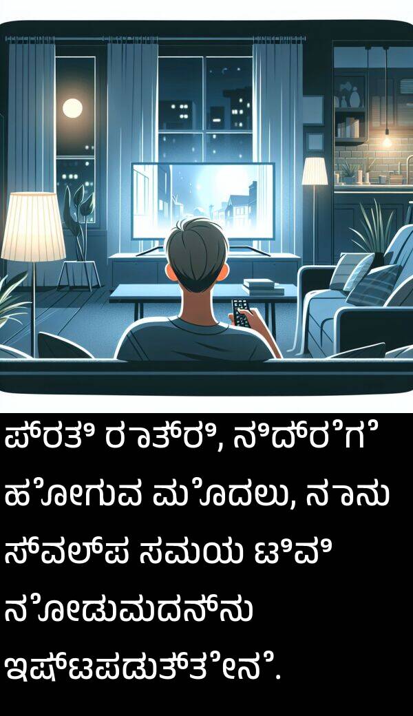 ಟಿವಿ: ಪ್ರತಿ ರಾತ್ರಿ, ನಿದ್ರೆಗೆ ಹೋಗುವ ಮೊದಲು, ನಾನು ಸ್ವಲ್ಪ ಸಮಯ ಟಿವಿ ನೋಡುವುದನ್ನು ಇಷ್ಟಪಡುತ್ತೇನೆ.