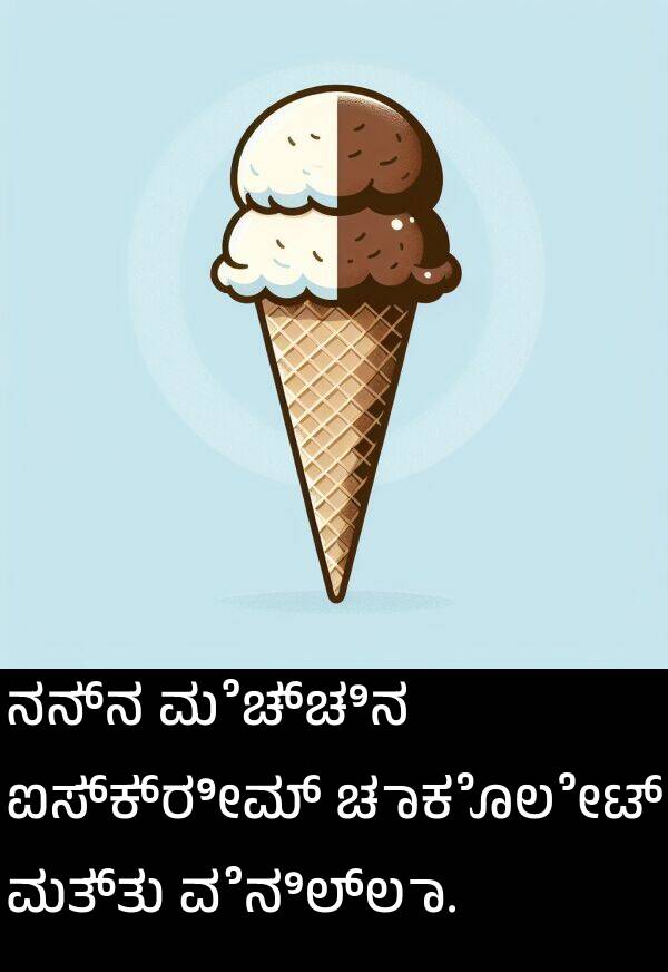 ಐಸ್‌ಕ್ರೀಮ್: ನನ್ನ ಮೆಚ್ಚಿನ ಐಸ್‌ಕ್ರೀಮ್ ಚಾಕೊಲೇಟ್ ಮತ್ತು ವೆನಿಲ್ಲಾ.