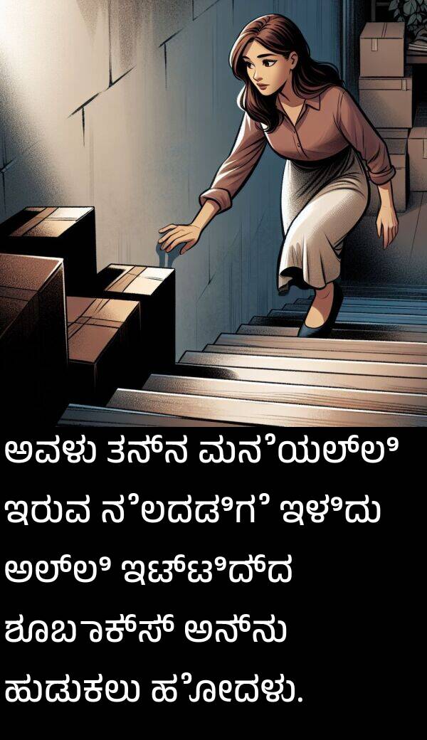 ಹೋದಳು: ಅವಳು ತನ್ನ ಮನೆಯಲ್ಲಿ ಇರುವ ನೆಲದಡಿಗೆ ಇಳಿದು ಅಲ್ಲಿ ಇಟ್ಟಿದ್ದ ಶೂಬಾಕ್ಸ್ ಅನ್ನು ಹುಡುಕಲು ಹೋದಳು.