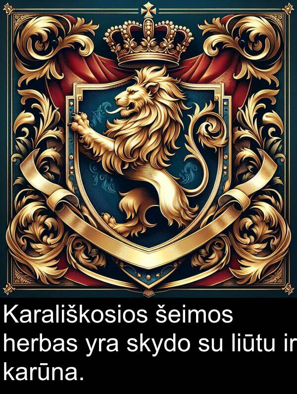 herbas: Karališkosios šeimos herbas yra skydo su liūtu ir karūna.