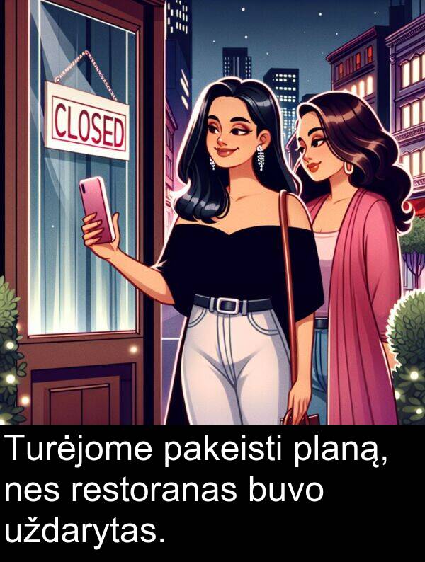 uždarytas: Turėjome pakeisti planą, nes restoranas buvo uždarytas.