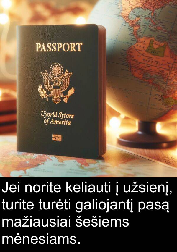 galiojantį: Jei norite keliauti į užsienį, turite turėti galiojantį pasą mažiausiai šešiems mėnesiams.