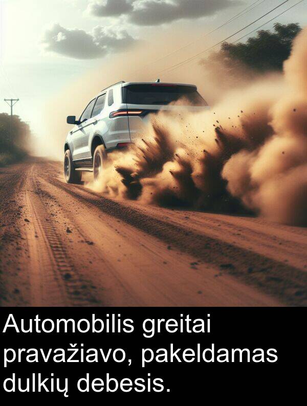 debesis: Automobilis greitai pravažiavo, pakeldamas dulkių debesis.