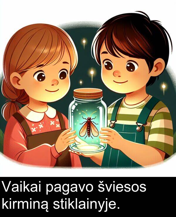 kirminą: Vaikai pagavo šviesos kirminą stiklainyje.