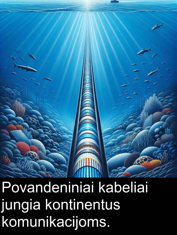 kabeliai: Povandeniniai kabeliai jungia kontinentus komunikacijoms.