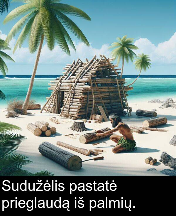 pastatė: Sudužėlis pastatė prieglaudą iš palmių.