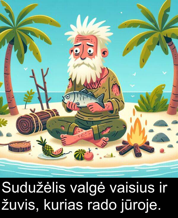 rado: Sudužėlis valgė vaisius ir žuvis, kurias rado jūroje.