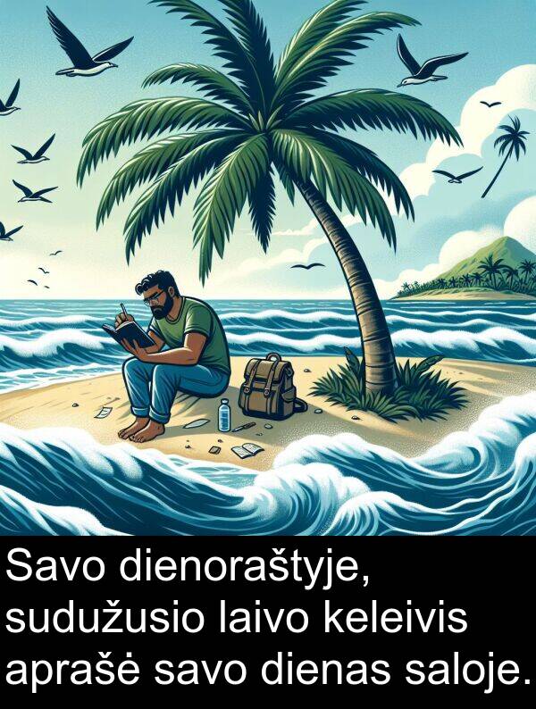 laivo: Savo dienoraštyje, sudužusio laivo keleivis aprašė savo dienas saloje.