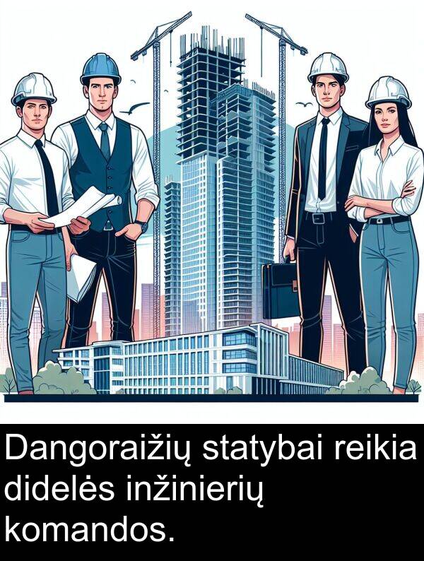 reikia: Dangoraižių statybai reikia didelės inžinierių komandos.