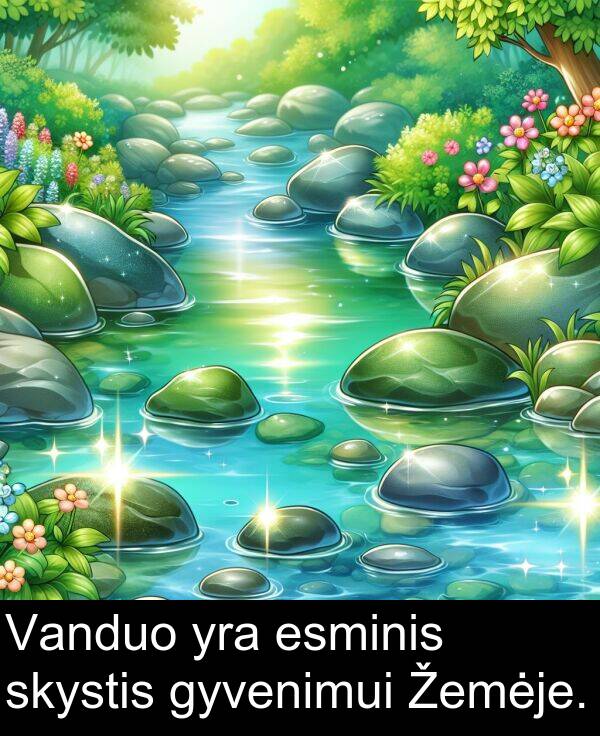 esminis: Vanduo yra esminis skystis gyvenimui Žemėje.