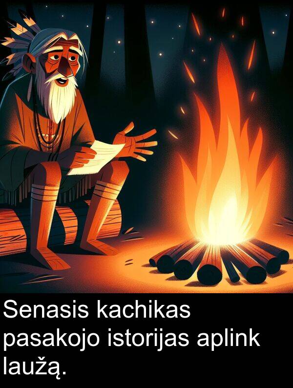 pasakojo: Senasis kachikas pasakojo istorijas aplink laužą.